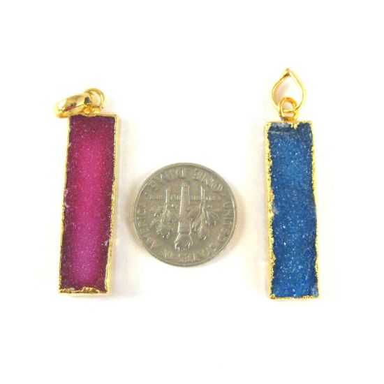 Wholesale Druzy Gemstone Grey Agate Thin Bar Gold Pendant  Wholesale Pendants for Jewelry Making