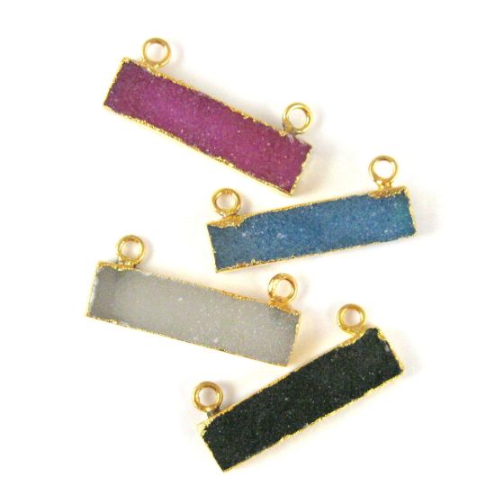 Wholesale Natural Druzy Agate Bar Connector Pendant, 24K Gold plated Long Horizontal Bar-Black
