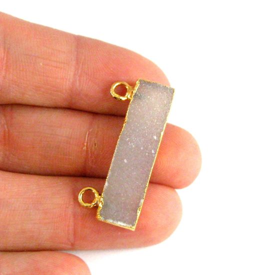 Wholesale Natural Druzy Agate Bar Connector Pendant, 24K Gold plated Long Horizontal Bar-Black