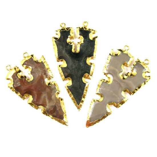 Wholesale Nature Agate Red Jasper Spear Pendant, Jagged Spear Shaped Pendant with 24K Gold Dipped Edging- 60mm
