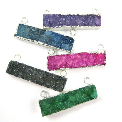 Wholesale Druzy Gemstone Black Agate Bar Silver Connector Pendant  Wholesale Pendants for Jewelry Making