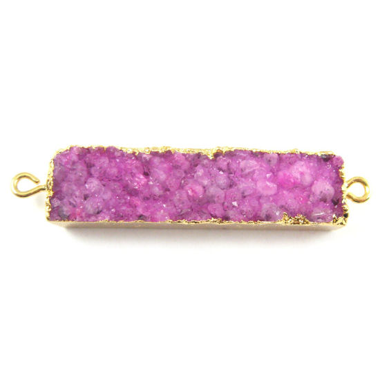 Wholesale Druzy Bar Connector Pendant,Pink Druzy Agate Bar- Side Rings- Gold plated Brass Edge and Bail -41mm