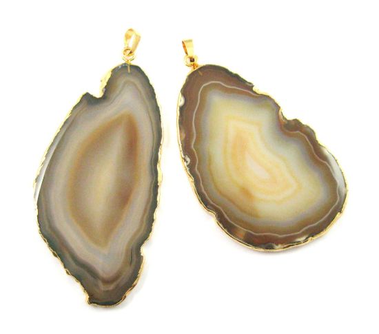 Wholesale Agate Slice Pendant, Huge Pendant, Natural Agate Organic Oval Shape Pendant Gold Edging and Bail, Unique Original Natural Color
