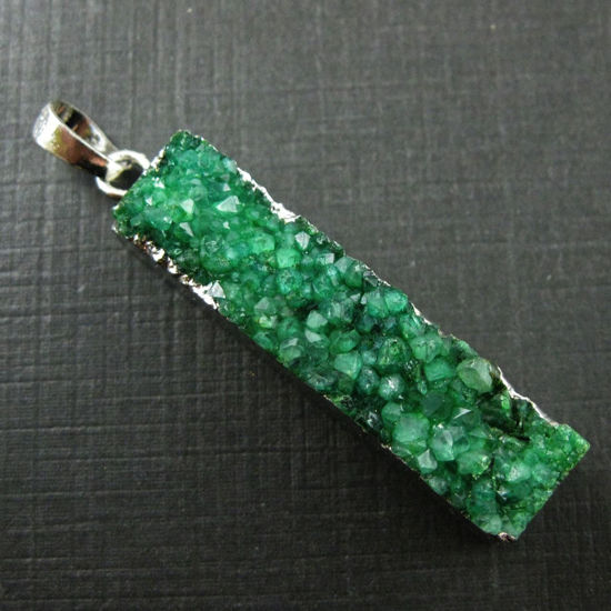 Wholesale Druzy Bar Pendant, Green Druzy Agate Bar Pendant- Vertical- Silver plated Brass Edge and Bail - 52mm