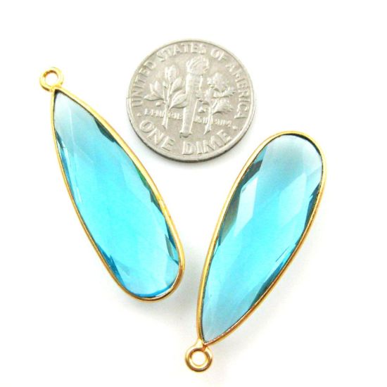 Wholesale Gold plated Sterling Silver Elongated Teardrop Bezel Blue Topaz Quartz Gemstone Pendant, Wholesale Gemstone Pendants for Jewelry Making