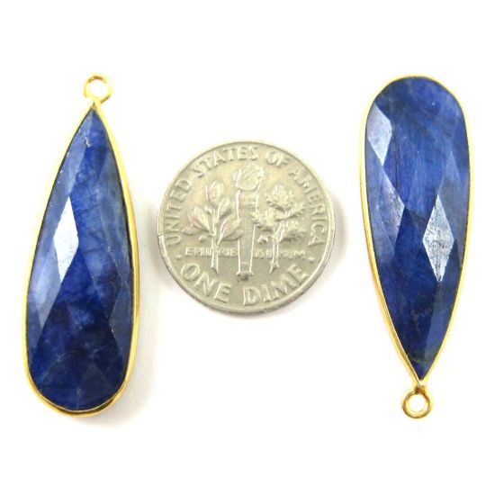 Wholesale Gold plated Sterling Silver Elongated Teardrop Bezel  Blue Sapphire Dyed Gemstone Pendant, Wholesale Gemstone Pendants for Jewelry Making
