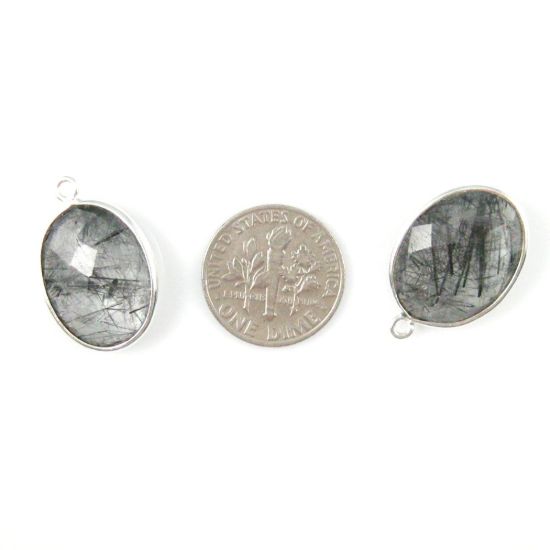 Wholesale Sterling Silver Oval Bezel Black Rutilated Quartz Gemstone Pendant, Wholesale Gemstone Pendants for Jewelry Making