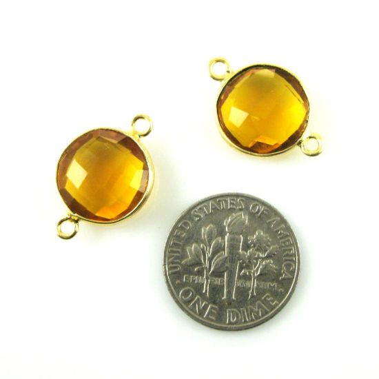Wholesale Gold Over Sterling Silver Bezel Gemstone Link - Faceted Coin Shape - Citrine Quartz - November Birthstone
