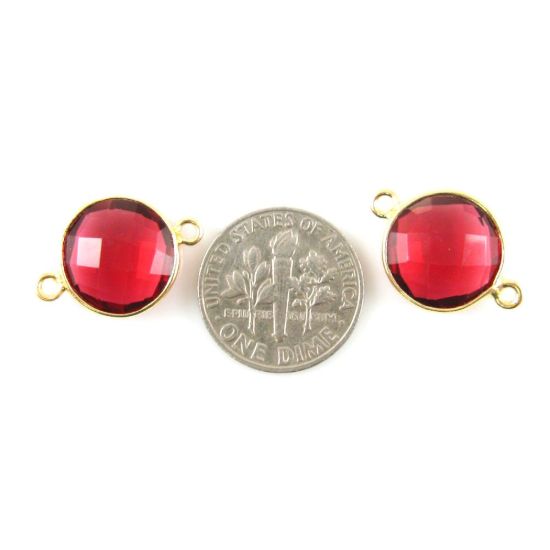 Wholesale Bezel Gemstone Links - Vermeil - Faceted Coin Shape - Rubylite Quartz