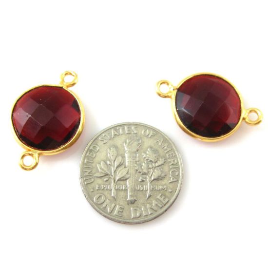 Wholesale Gold Over Sterling Silver Bezel Gemstone Link - Faceted Coin Shape - Garnet Quartz - January Birthstone