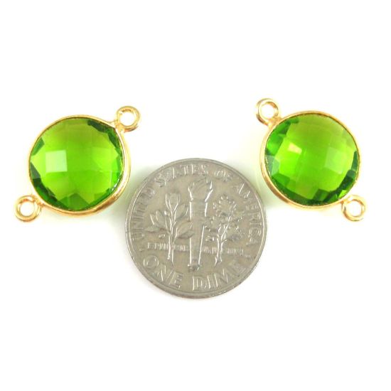 Wholesale Gold Over Sterling Silver Bezel Gemstone Link - Faceted Coin Shape - Peridot Quartz - August Birthstone