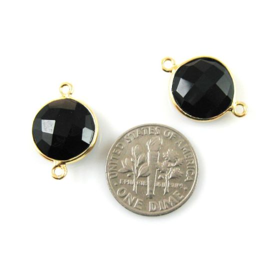 Wholesale Gold Over Sterling Silver Bezel Gemstone Link - Faceted Coin Shape - Black Onyx