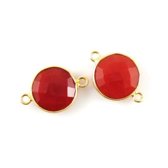 Wholesale Gold Over Sterling Silver Bezel Gemstone Link - Faceted Coin Shape - Carnelian