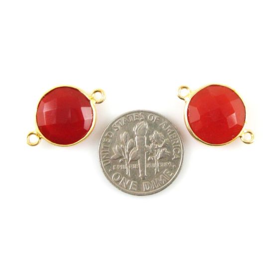 Wholesale Gold Over Sterling Silver Bezel Gemstone Link - Faceted Coin Shape - Carnelian