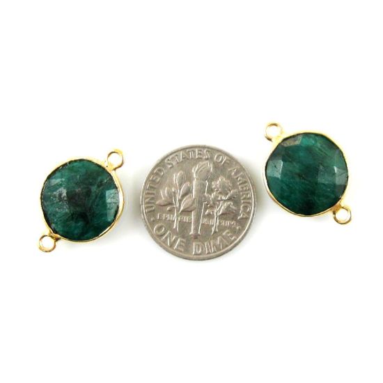 Wholesale Gold Over Sterling Silver Bezel Gemstone Link - Faceted Coin Shape - Emerald Dyed - May Birthstone
