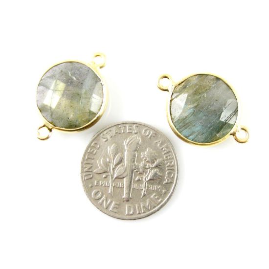 Wholesale Gold Over Sterling Silver Bezel Gemstone Link - Faceted Coin Shape - Labradorite