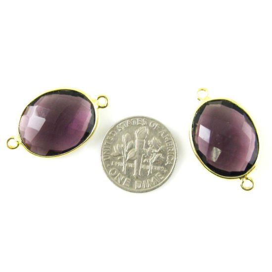 Wholesale Bezel Gemstone Links - 14x18mm Faceted Oval - Amethyst Quartz