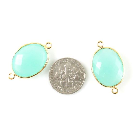 Wholesale Bezel Gemstone Links - 14x18mm Faceted Oval - Peru Chalcedony 
