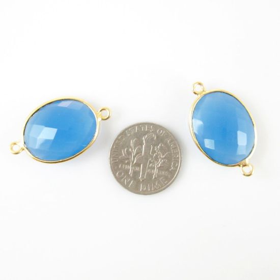 Wholesale Bezel Gemstone Links - 14x18mm Faceted Oval - Blue Chalcedony
