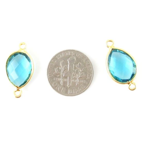 Wholesale Bezel Gemstone Links- 10x14mm Faceted Pear - Blue Topaz Quartz