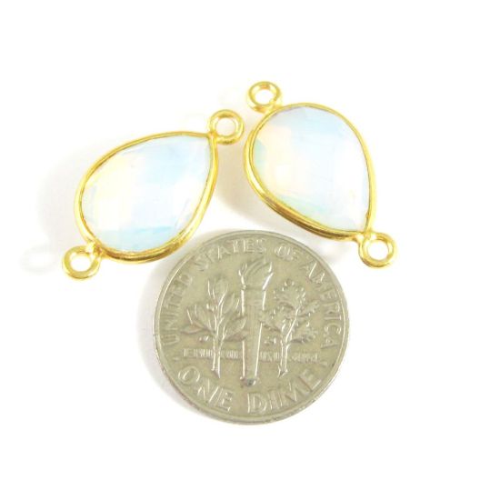 Wholesale Bezel Gemstone Links - Vermeil Connector - 10x14mm Faceted Pear - Opalite Quartz - October Birthstone