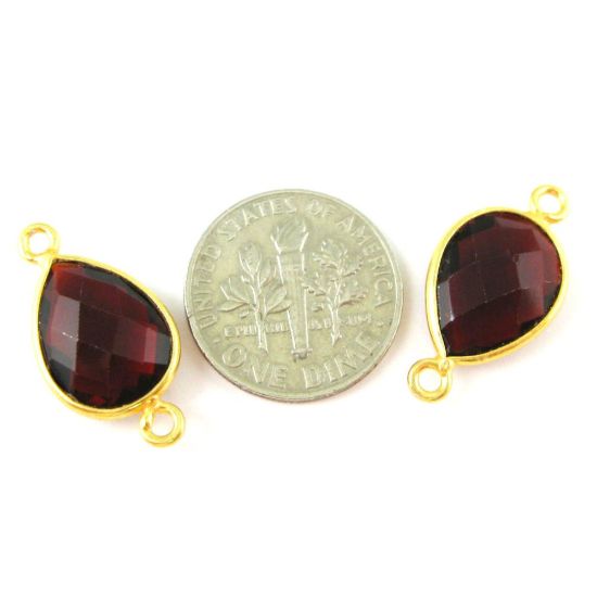Wholesale Bezel Gemstone Links - Vermeil Connector - 10x14mm Faceted Pear - Garnet Quartz - Jaunary Birthstone
