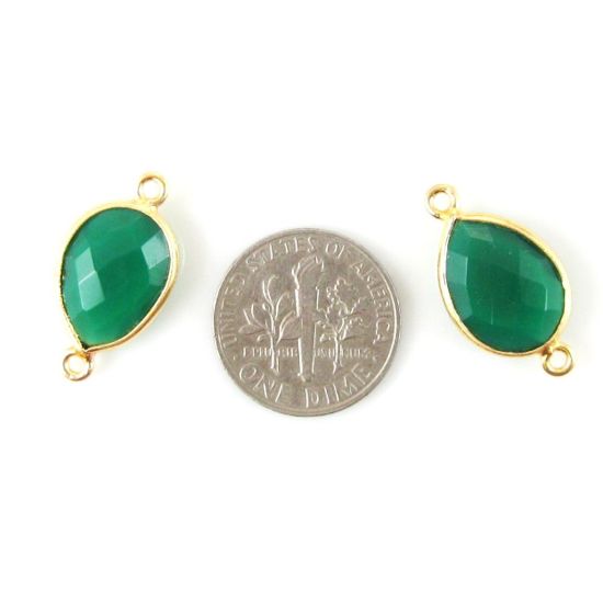 Wholesale Bezel Gemstone Links - 10x14mm Faceted Pear - Green Onyx