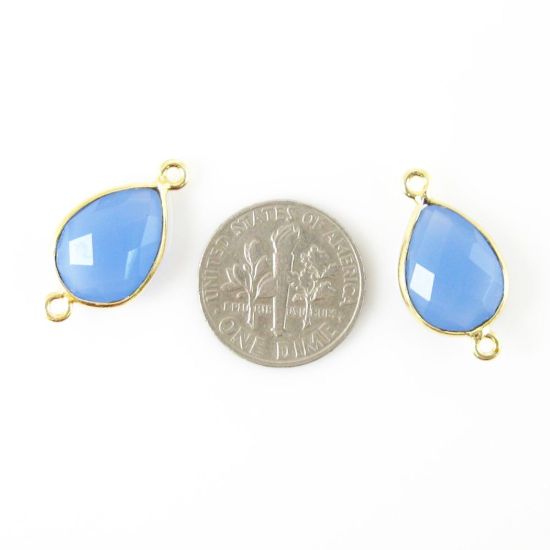 Wholesale Bezel Gemstone Links- 10x14mm Faceted Pear - Blue Chalcedony