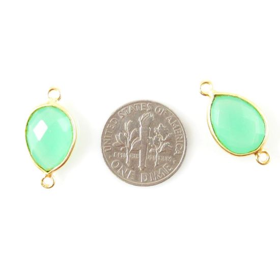 Wholesale Bezel Gemstone Links- 10x14mm Faceted Pear - Prehnite Chalcedony