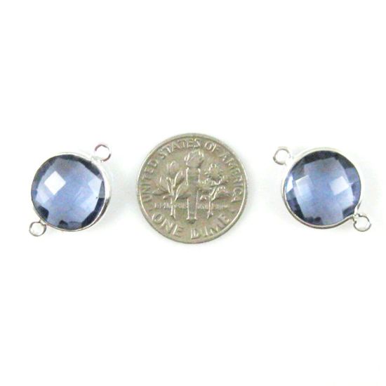 Wholesale Sterling Silver Iolite Quartz Coin Bezel Gemstone Connector Links, Wholesale Gemstone Charms and Pendants for Jewelry Making