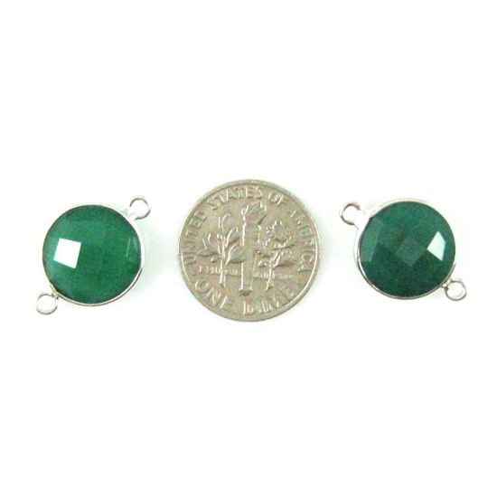 Wholesale Sterling Silver Green Onyx Coin Bezel Gemstone Connector Links, Wholesale Gemstone Charms and Pendants for Jewelry Making