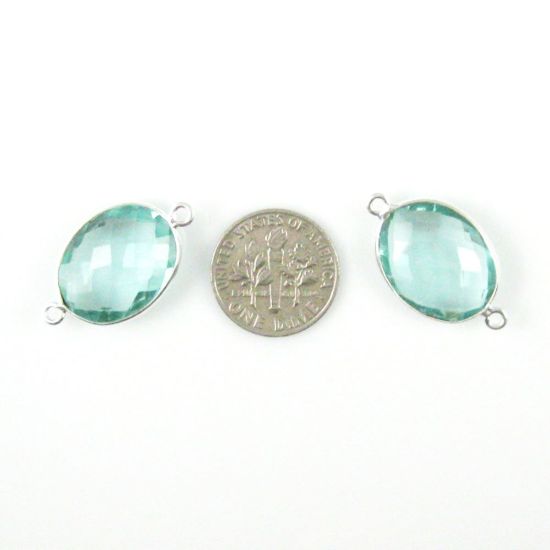 Wholesale Sterling Silver Bezel Gemstone Link - Faceted Oval Shape - Aqua Quartz - March Birthstone