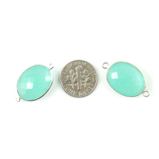 Wholesale Sterling Silver Bezel Gemstone Links - Faceted Oval Shape - Peru Chalcedony