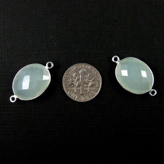 Wholesale Sterling Silver Bezel Gemstone Link - Faceted Oval Shape - Aqua Chalcedony