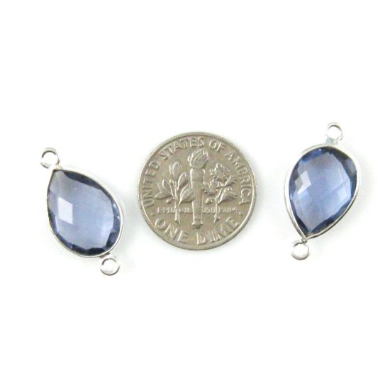 Wholesale Sterling Silver Bezel Gemstone Links - Faceted Pear Shape - Iolite Quartz