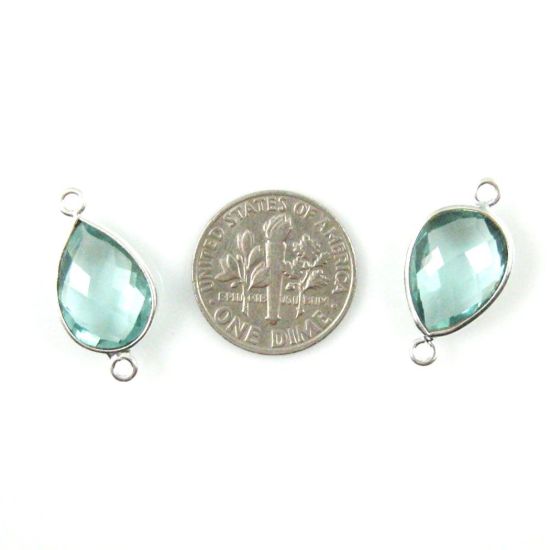 Wholesale Sterling Silver Bezel Gemstone Links - Faceted Pear Shape - Aqua Quartz - March Birthstone