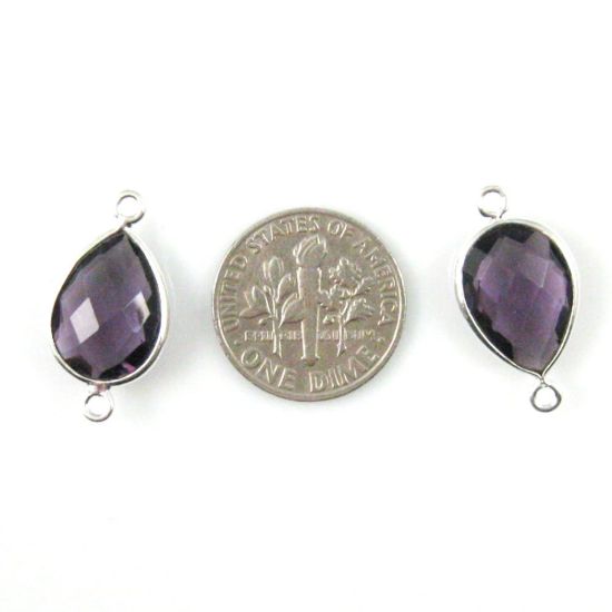 Wholesale Sterling Silver Bezel Gemstone Links - Faceted Pear Shape - Amethyst Quartz - February Birthstone