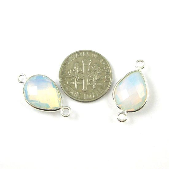 Wholesale Sterling Silver Bezel Gemstone Links - Faceted Pear Shape - Opalite Quartz - October Birthstone