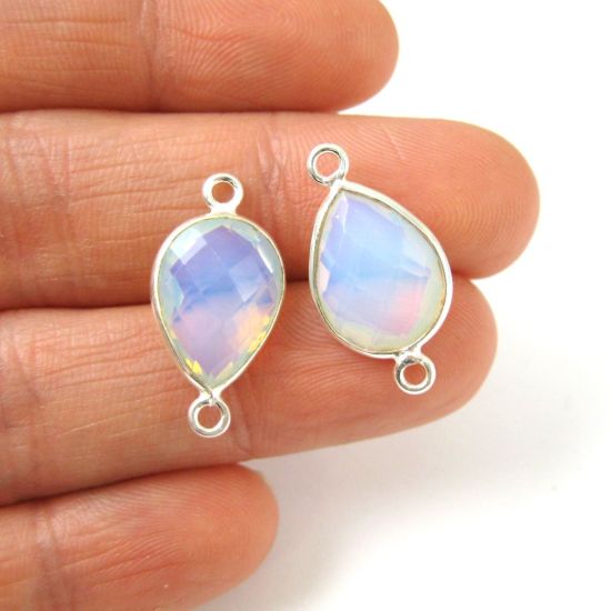 Wholesale Sterling Silver Bezel Gemstone Links - Faceted Pear Shape - Opalite Quartz - October Birthstone