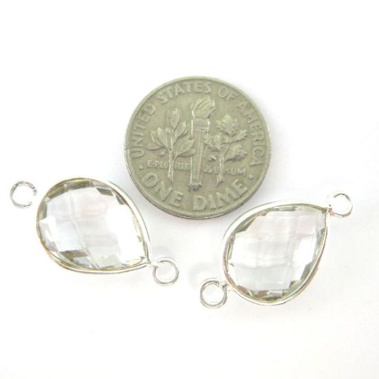 Wholesale Sterling Silver Bezel Gemstone Links - Faceted Pear Shape - Crystal Quartz - April Birthstone