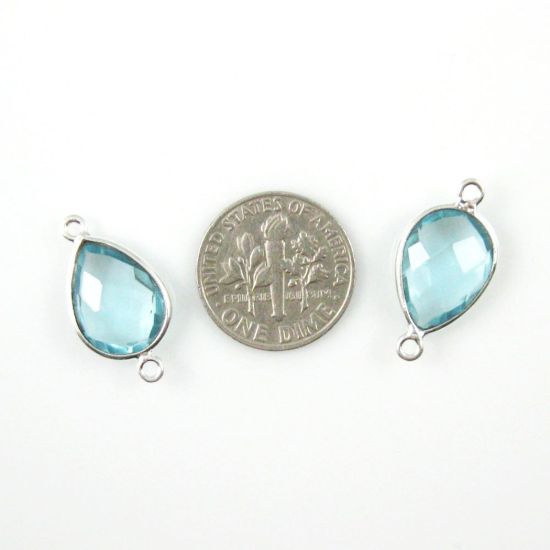 Wholesale Sterling Silver Bezel Gemstone Links - Faceted Pear Shape - Blue Topaz Quartz - December Birthstone