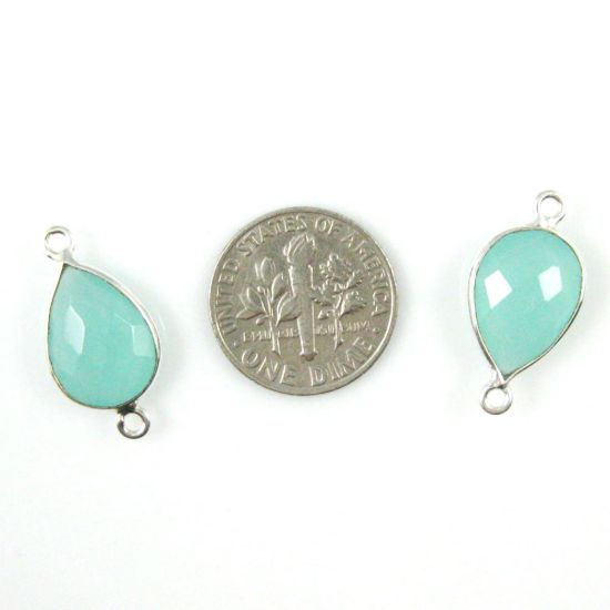 Wholesale Sterling Silver Bezel Gemstone Links - Faceted Pear Shape - Peru Chalcedony