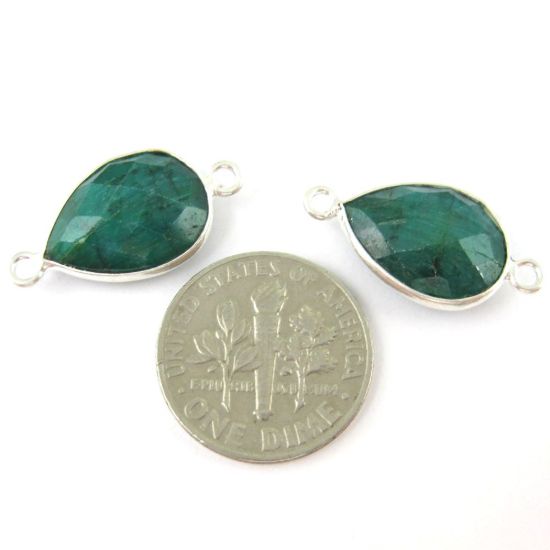 Wholesale Sterling Silver Bezel Gemstone Links - Faceted Pear Shape - Emerald Dyed - May Birthstone