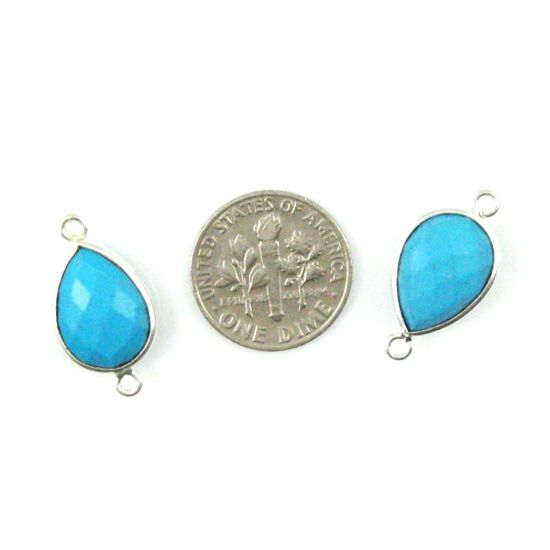 Wholesale Sterling Silver Bezel Gemstone Links - Faceted Pear Shape - Turquoise