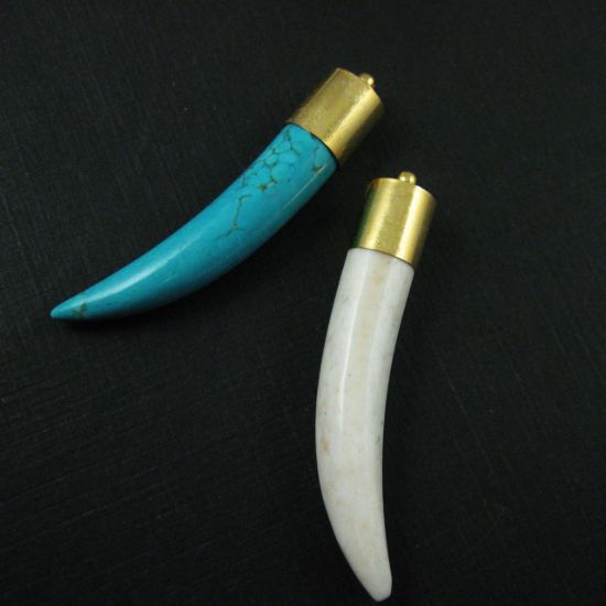 Wholesale Turquoise Tusk Pendant,Gold plated Topper White Turquoise - 56mm