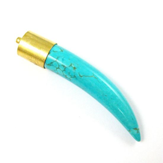 Wholesale Turquoise Tusk Pendant,Gold plated Topper White Turquoise - 56mm