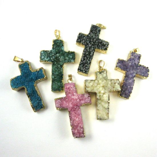 Wholesale Natural Agate Druzy Pendant, Purple Druzy Cross ,Agate Gold Edging, Large Druzy Cross Pendant