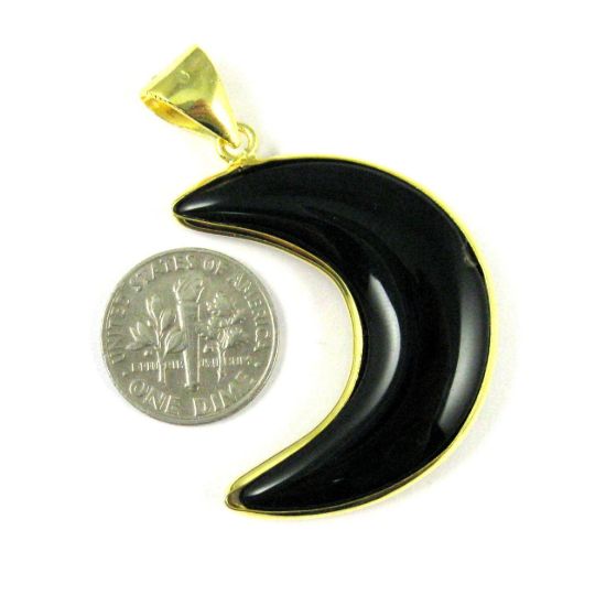 Wholesale  Natural Black Agate Necklace Pendant, Arch Shape Pendant, Natural Black, Crescent Moon Shape Pendant Gold plated Brass - 35mm
