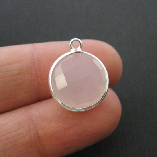 Wholesale Sterling Silver Round Bezel Pink Chalcedony Gemstone Pendant, Wholesale Gemstone Pendants for Jewelry Making