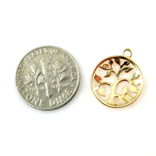 Wholesale 22K Gold Over 925 Sterling Silver Tree Charm with Leaves Pendant - 14mm (1 pc)